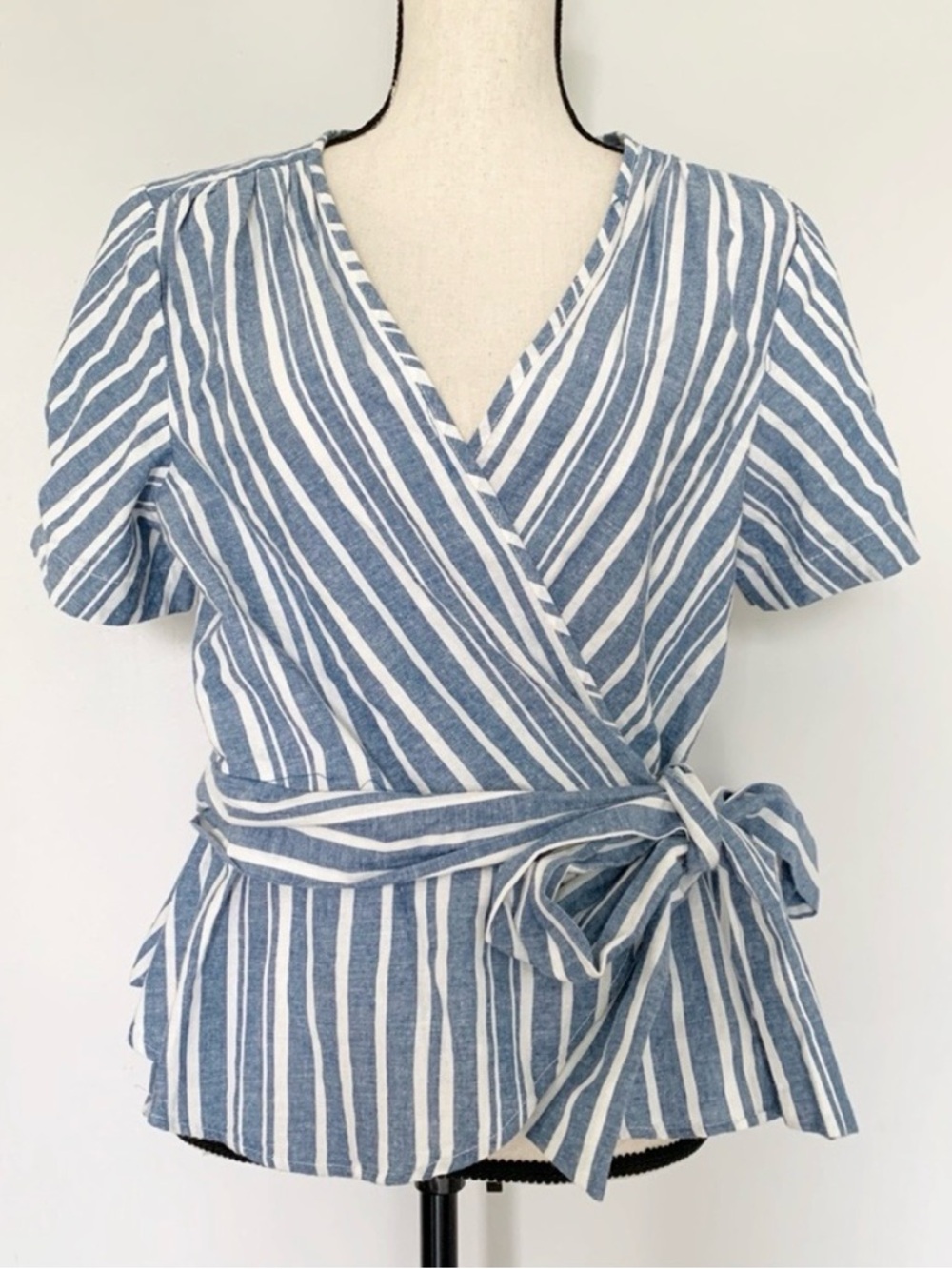 Max Studio | Blue & White Stripped Wrap Blouse